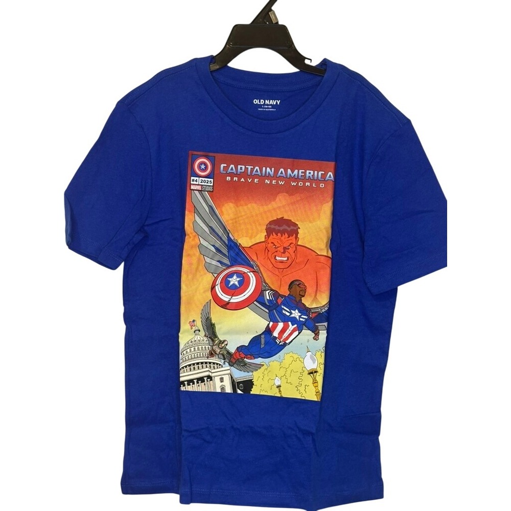 Old Navy Boys Captain America Brave New World Graphic T Shirt Size L 10-12 Blue‎